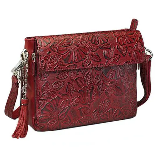 Tooled Cowhide Handbag In Black Cherry Leather – Premium Crafted 1