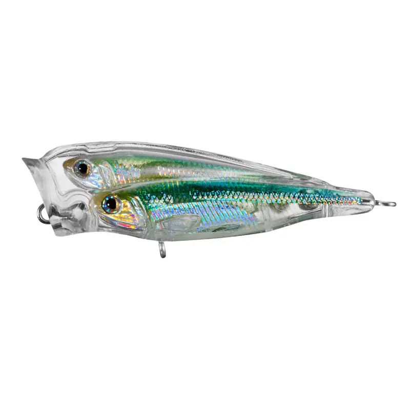 Topwater Glass Minnow Lure – 3", #4 Hook, Silver-Green Finish For Saltwater 1