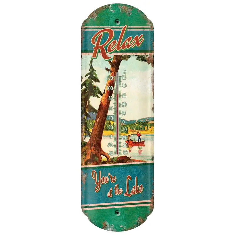 Vintage-Style Tin Thermometer: 'Relax — You'Re At The Lake' 1