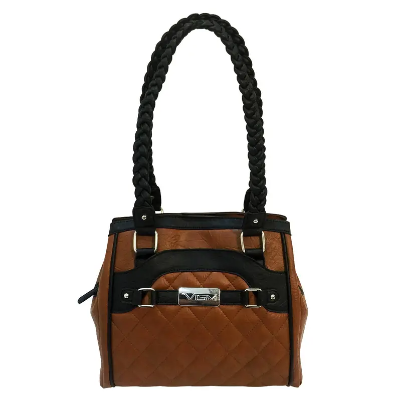 Vism Braided Concealed Carry Tote – Brown Body With Black Trim 1