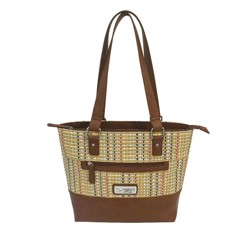 Vism Concealed Carry Woven Tote Bag – Brown Leather-Look Fabric 1