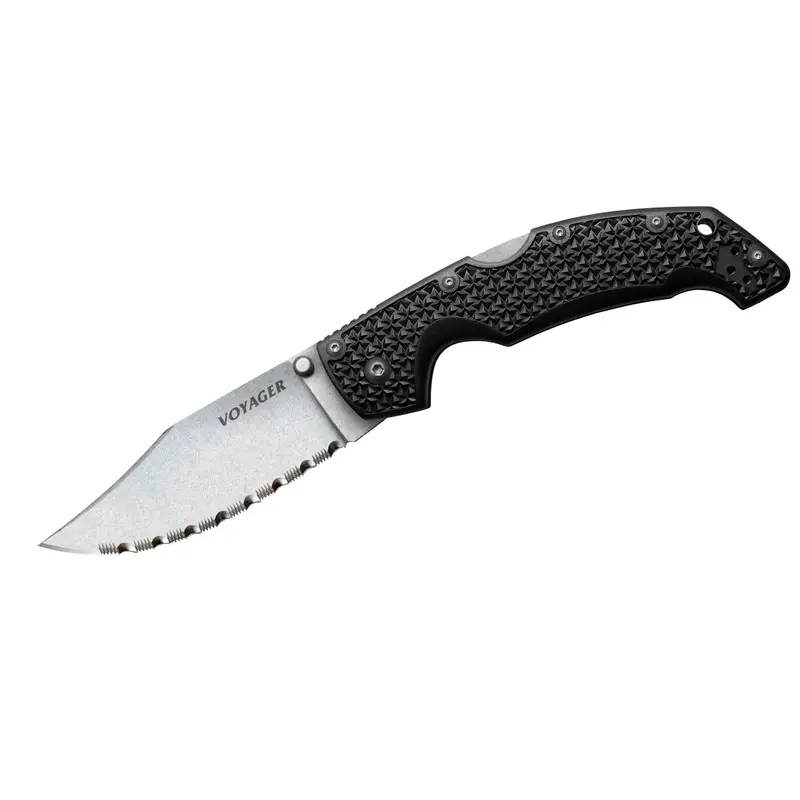 Voyager Clip Point Knife – 4" Serrated Bd1 Steel Blade With Sw Grind 1