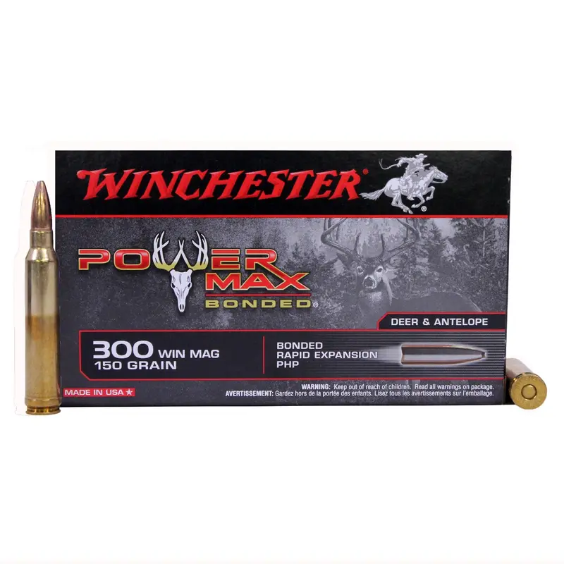 Winchester .300 Win Mag Power Max Bonded Ammo – 150-Grain Protected Hollow Point, 20-Round Box 1