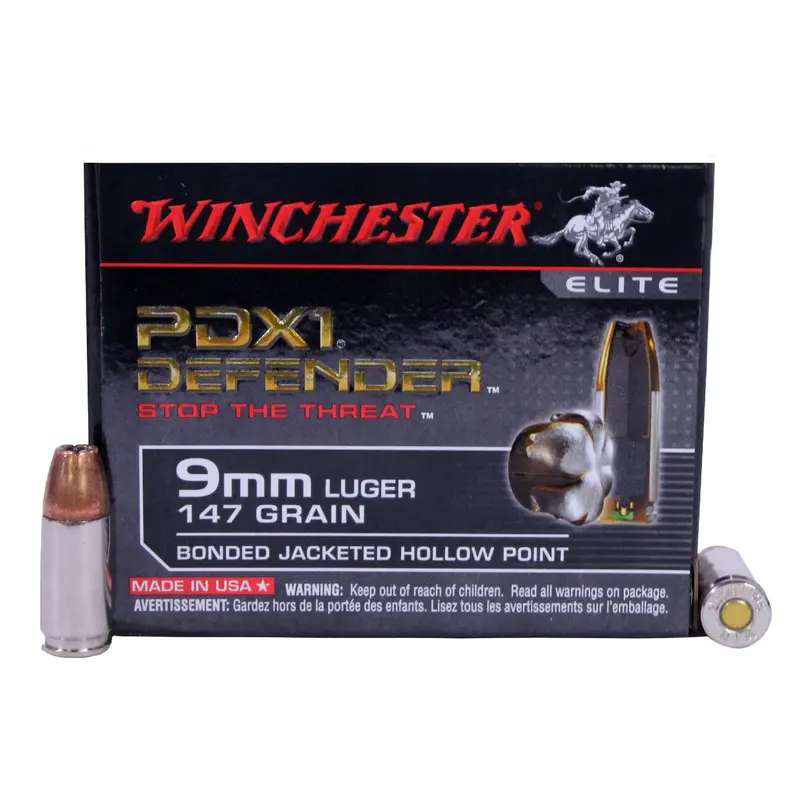 Winchester 9Mm Luger Pdx1 Defender Ammo – 147-Grain Bonded Jhp, 20-Round Box 1