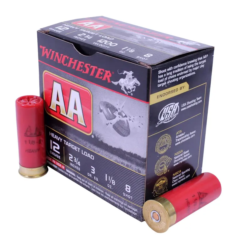 Winchester Aa Heavy Target 12-Gauge – 2¾", 1⅛ Oz #8 Lead Shot (25-Pack) 1