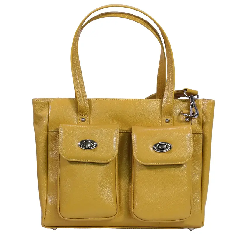 Yellow Cargo-Pocket Cowhide Tote 1