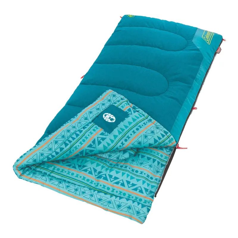 Youth Rectangular Sleeping Bag – Teal Insulated Camp Bedding 1